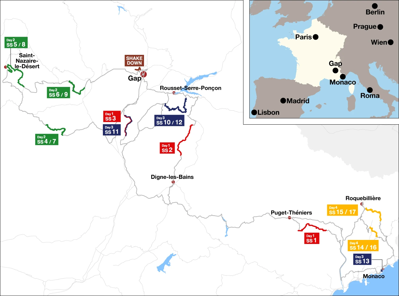 Карта спецучастков ралли Монте-Карло 2026